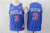 Youth 76ers 3 Allen Iverson Blue Hardwood Classics Jersey,baseball caps,new era cap wholesale,wholesale hats